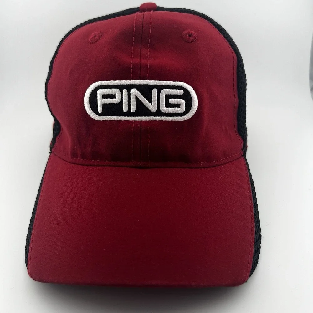 PING Golf Performance Mesh Hat Red Black Breathable Golf Cap OSFM